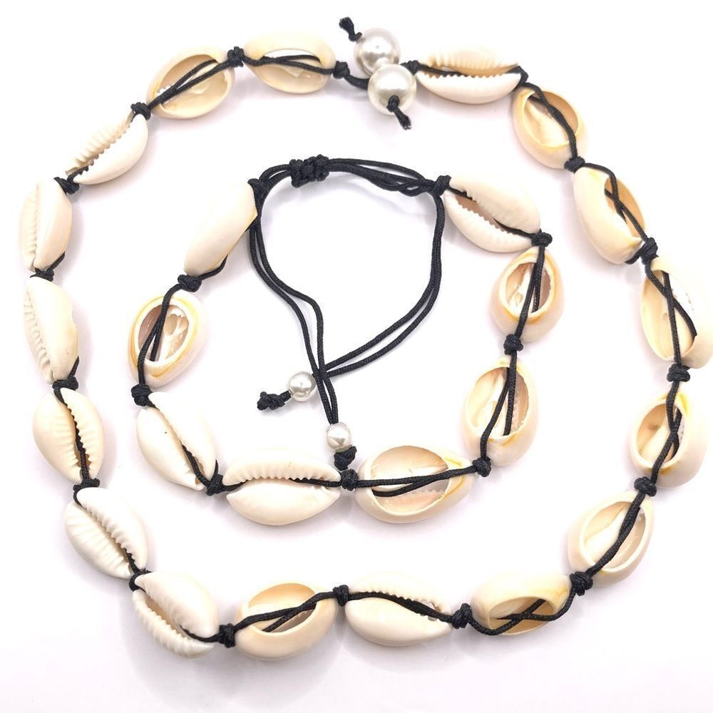 Natural Cowrie Shell Necklace and Bracelet Set